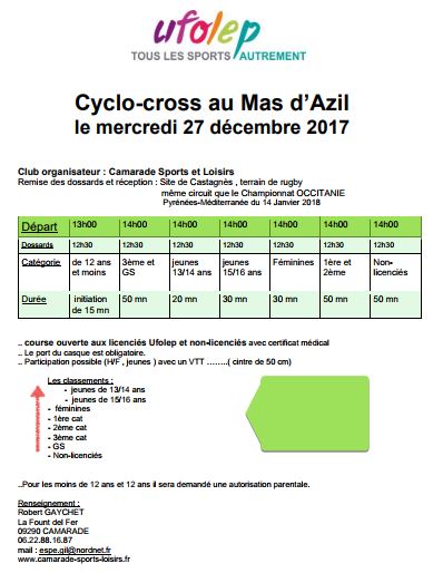 programme du cyclo du 27 décembre 2017