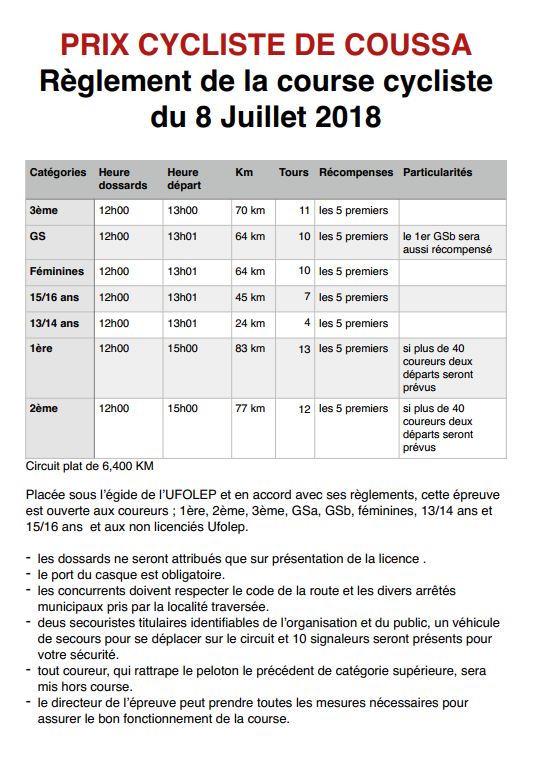 règlement course de Coussa 2018