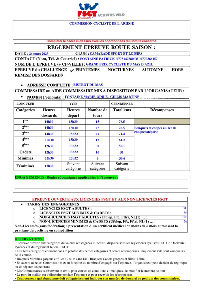 Annonce épreuve du mas d'Azil 2023